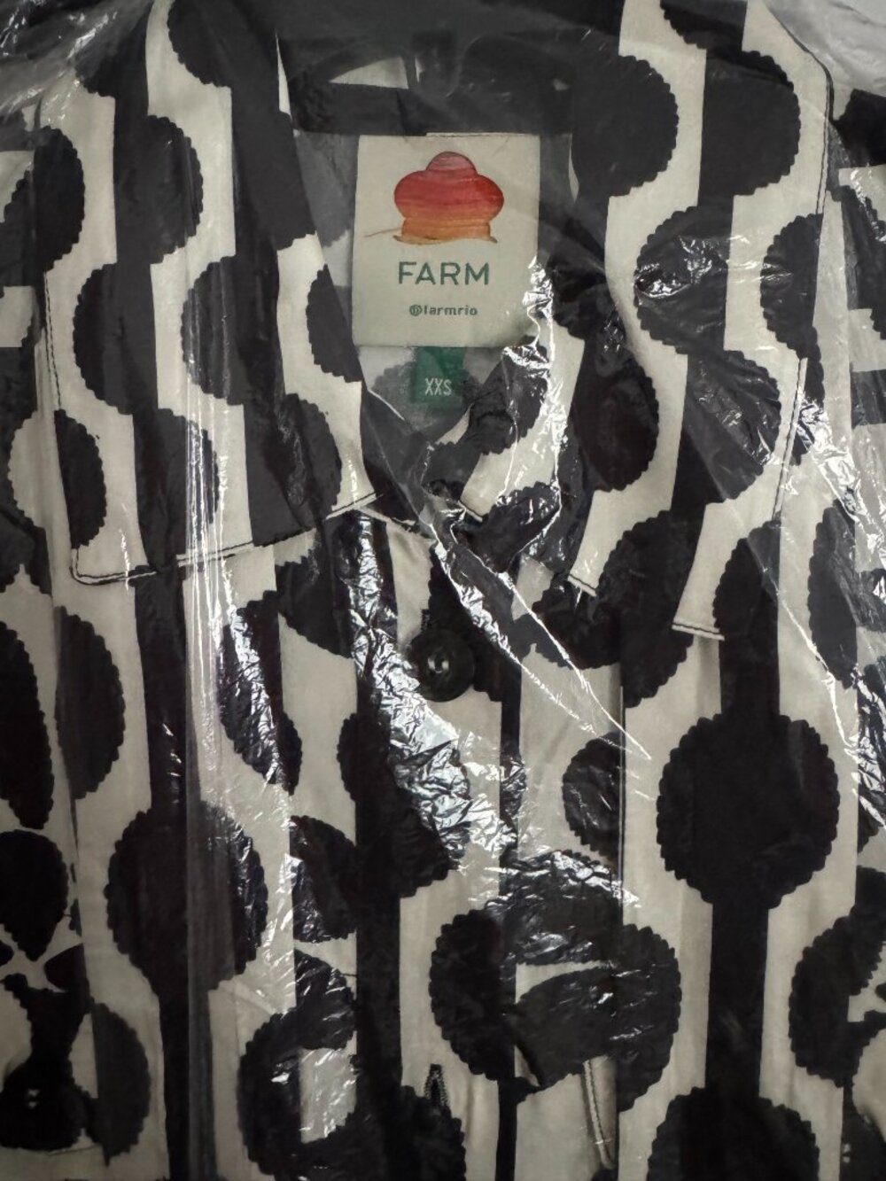 FARM Rio - Palermo Long Sleeve Belted Midi Shirtdress, black & white print, XXS - Picture 11 of 12